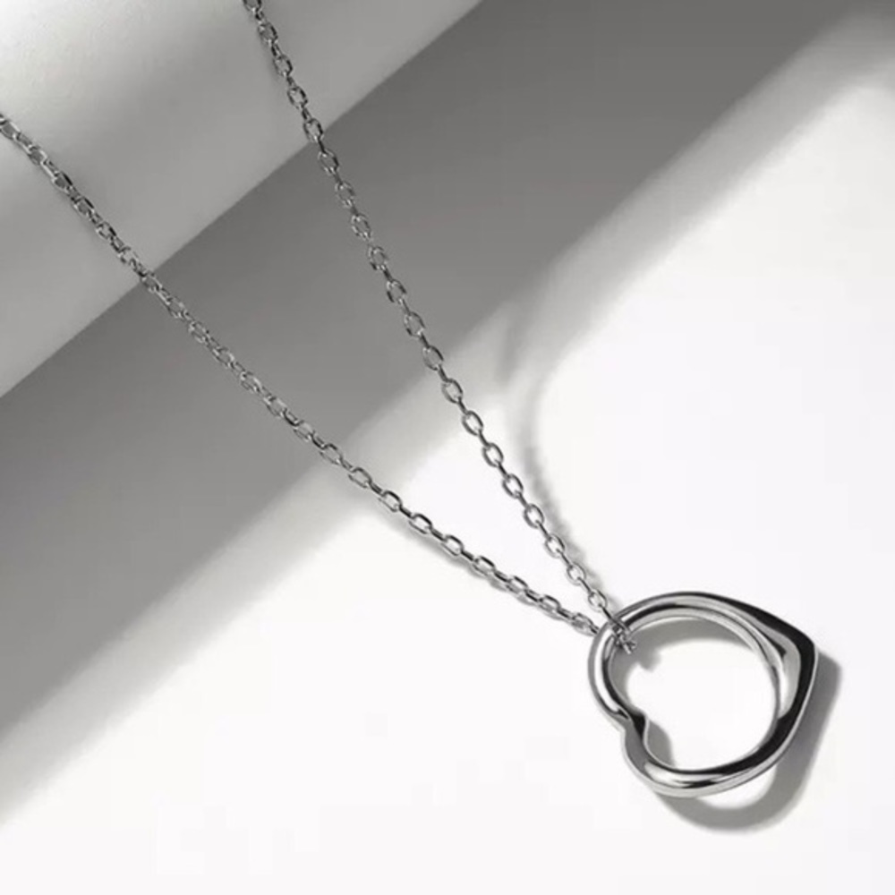 925 Sterling Silver Hollow Heart Necklace - Picture 3 of 7